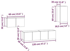 Conjunto móveis de TV 4 pcs madeira processada sonoma cinza