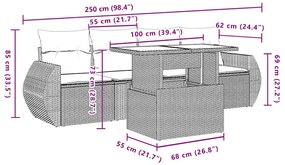5 pcs conjunto sofás de jardim com almofadões vime PE preto
