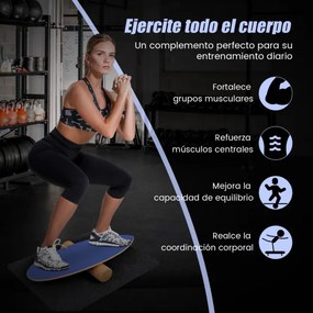 Tábua de equilíbrio de madeira com rolo Manta para treino Skateboard Hóquei Snowboard Surf 75 x 25,5 cm Azul escuro