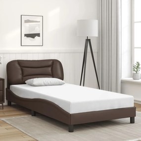 Estrutura cama c/ cabeceira 100x200cm couro artificial castanho