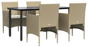 5 pcs conjunto de jantar p/ jardim c/ almofadões bege e preto
