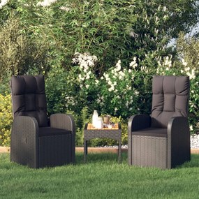 Cadeiras de jardim reclináveis c/ almofadões 2pcs vime PE preto