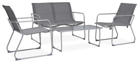 4 pcs conjunto lounge para jardim tecido e aço cinzento