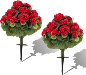 Conjunto de 2 árvores topiárias artificiais de begónia com 22 flores (VASOS NÃO INCLUIDOS), 300 folhas e estacas com terra, 57 cm, para interior, exte