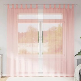 vidaXL Cortinas de voile com bolsos para varão 2 pcs rosa