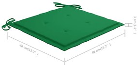 Cadeiras de jardim c/ almofadões verdes 2 pcs teca maciça