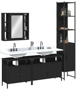 4 pcs conjunto móveis casa de banho derivados de madeira preto