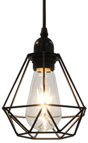 Candeeiro de teto com design diamante 3 lâmpadas E27 preto