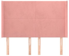 Cabeceira cama c/ abas veludo 147x16x118/128 cm rosa