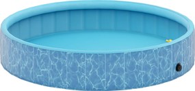 PawHut Piscina para cães dobrável com design de fonte e almofada de água Ø160 x 30 cm Azul | Aosom Portugal