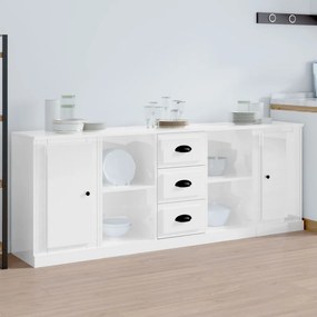 vidaXL Aparadores 3 pcs derivados de madeira branco brilhante