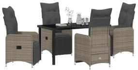 Conjunto de Jantar Jardim 5 Peças com Almofadas Cinza Rattan Poliéster