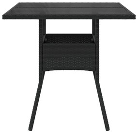 Mesa de jardim com tampo de vidro 80x80x75 cm vime PE preto