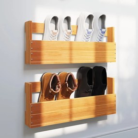 vidaXL Sapateira parede 2 pcs 59x8,5x23,5cm pinho maciço castanho cera
