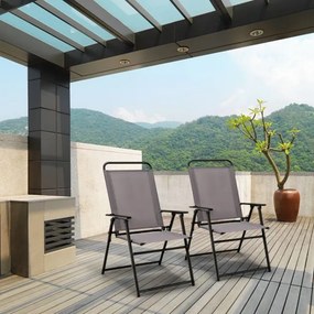 Conjunto de 2 cadeiras dobráveis para jardim exterior com braços e encosto Estrutura triangular para varanda Jardim Cinzentas