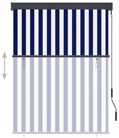 Estore de rolo para exterior 120x250 cm azul e branco
