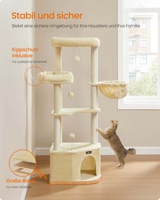 Arranhador para gatos com grande cavidade e várias áreas para brincar e descansar 48,5 x 48,5 x 140,7 cm Bege