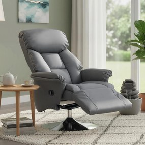 Poltrona de relaxamento reclinável e giratória com apoio para os pés ajustável, até 120 kg, para sala de estar, quarto, cinema em casa, cinzenta