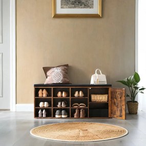 Banco arrumação para sapatos 30 x 110 x 48 cm, com almofada acolchoada e 9 compartimentos castanho