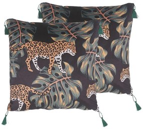 Conjunto de 2 almofadas decorativas motivo de leopardo preto  45 x 45 cm KUHI Beliani