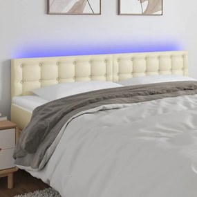 vidaXL Cabeceira de cama c/ LED 160x5x78/88 cm couro artificial creme