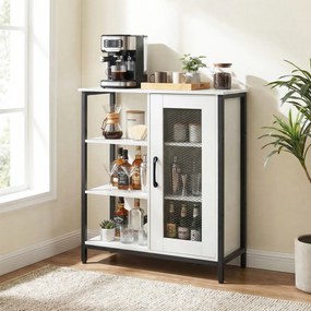 Aparador de Cozinha com Porta de Rede, 70 x 30 x 81 cm, Prateleiras Ajustáveis, Branco