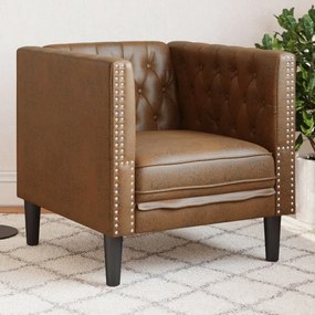 vidaXL Sofá chesterfield camurça artificial castanho