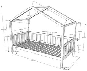 Conjunto Cama infantil de Casa DALLAS Com Ripas 90x200 com gaveta Antracite