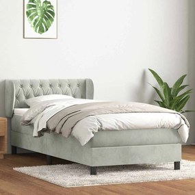 vidaXL Cama com molas/colchão 100x220 cm veludo cinza-claro