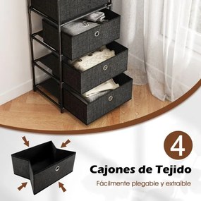 Cómoda com gavetas de tecido com superfície de madeira e estrutura metálica preto - 4 gavetas