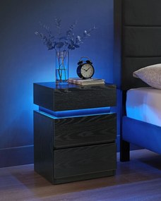 Conjunto de 2 mesas de cabeçeira com iluminação LED e 3 gavetas 35 x 40 x 55 cm, na cor preta