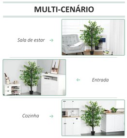 Ficus artificiais com 145 cm de altura 756 folhas com vaso para decoração interior e exterior verde