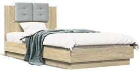 vidaXL Estrutura cama c/ cabeceira/luzes LED 90x190 cm carvalho sonoma