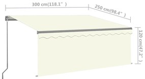 Toldo retrátil manual com estore/LED 3x2,5 m cor creme