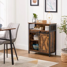 Aparador, armário de cozinha com porta de correr estilo campestre 30 x 70 x 80 cm castanho Vintage-preto