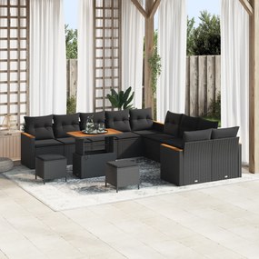 Conjunto de Sofás de Jardim com Almofadas vidaXL 13 Peças Preto Rattan