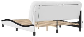 Estrutura cama c/ luzes LED 160x200cm couro artif. branco/preto