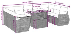 10 pcs conjunto de sofás p/ jardim com almofadões vime PE bege