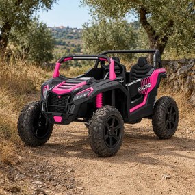 Carro elétrico para crianças UTV XXL 24V 2 Lugares em couro, travão de discos, luzes LED, rodas de borracha insufláveis com suspensão traseira, leitor