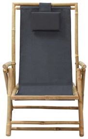Cadeira de descanso reclinável bambu e tecido cinzento-escuro