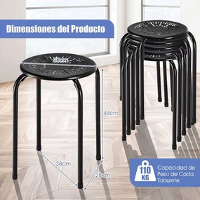 Conjunto de 6 Bancos Empilháveis, 30 x 30 x 44,5 cm, Estrutura Metálica Resistente, Preto