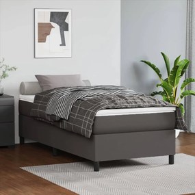 vidaXL Estrutura de cama com molas 100x200 cm couro artificial cinzento