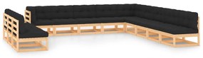 vidaXL 12 pcs conj. lounge jardim c/ almofadões antracite pinho maciço