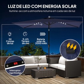 Guarda sol duplo Jardim com 24 Luzes LED Solares Cobertura Inclinável Poste Metálico 29x25 m Azul Escuro