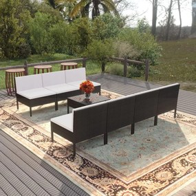 vidaXL 8 pcs conjunto lounge de jardim c/ almofadões vime PE preto