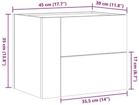 Mesa de cabeceira de parede 45x30x35 cm carvalho fumado