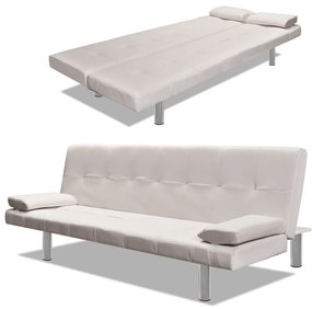 241723 vidaXL Sofa-cama ajustável c/ 2 almofadas couro artificial branco nata