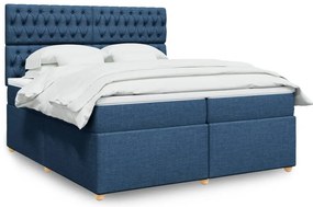 Cama com molas/colchão 200x200 cm tecido azul