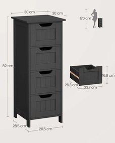 Armário casa de banho com 4 gavetas 30 x 30 x 82 cm preto