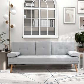 Sofá Cama 3 Lugares com Encosto Ajustável Apoio para os Braços Desmontável e 2 Suportes para Copos 181x77x78 cm Cinza Claro